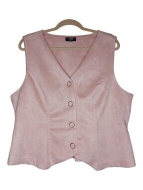 NWOT A.U.W. LA|NY Pink Faux Suede Button-Front Vest Size L